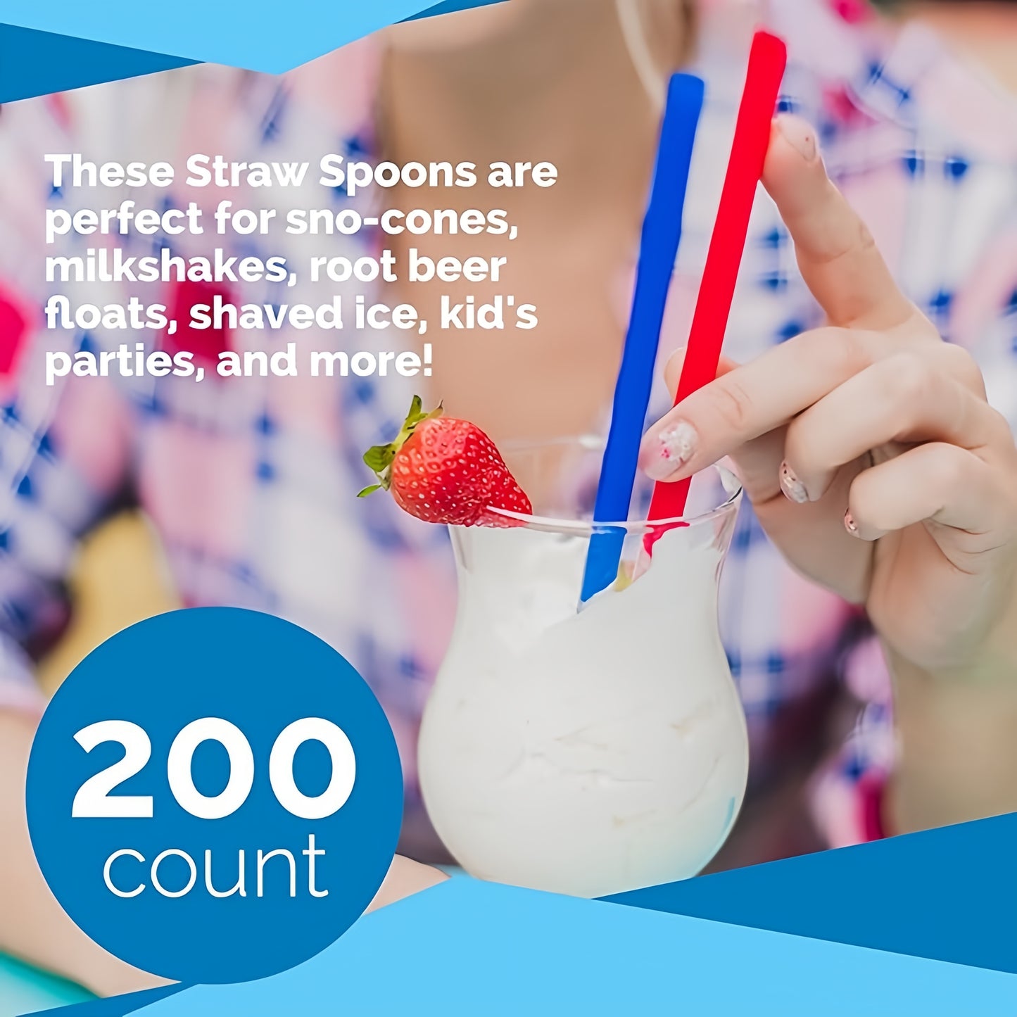8" Unwrapped Snow Cone Spoon Straws, Assorted Bright Colors, 200-Pack