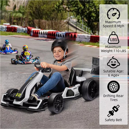 Kids' 24V Electric Go Kart - 2x150W Motors, 8mph, 110lbs Capacity