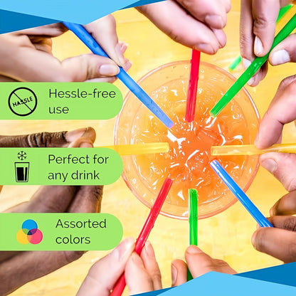 8" Unwrapped Snow Cone Spoon Straws, Assorted Bright Colors, 200-Pack