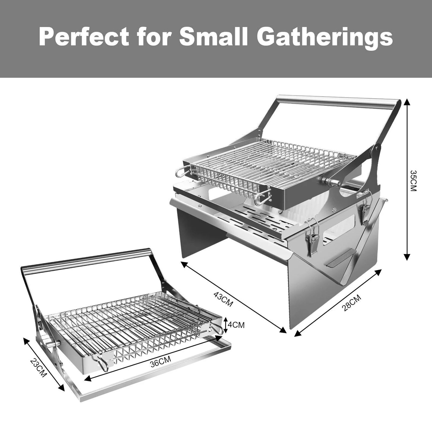 Portable Stainless Steel Outdoor, BBQ Grill 360° Rotating Charcoal Grill