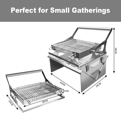 Portable Stainless Steel Outdoor, BBQ Grill 360° Rotating Charcoal Grill