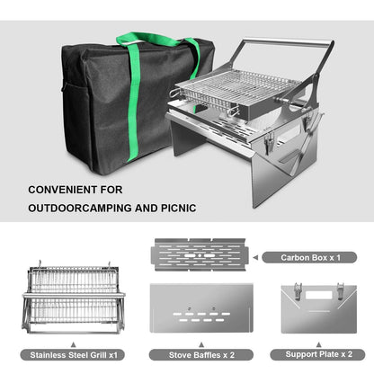 Portable Stainless Steel Outdoor, BBQ Grill 360° Rotating Charcoal Grill
