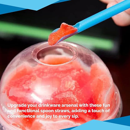 8" Unwrapped Snow Cone Spoon Straws, Assorted Bright Colors, 200-Pack