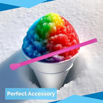 8" Unwrapped Snow Cone Spoon Straws, Assorted Bright Colors, 200-Pack