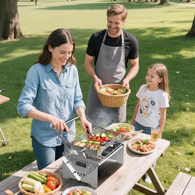 Portable Stainless Steel Outdoor, BBQ Grill 360° Rotating Charcoal Grill