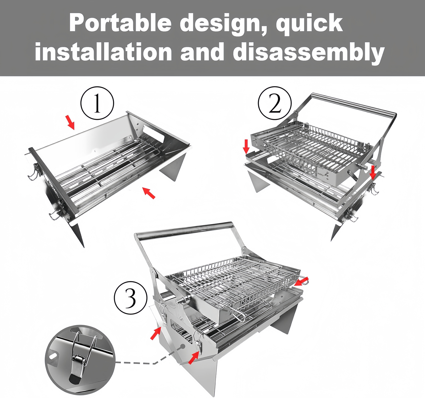 Portable Stainless Steel Outdoor, BBQ Grill 360° Rotating Charcoal Grill